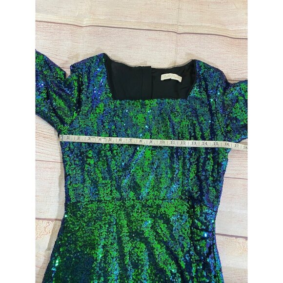 Belle Pogue Women's Green Sequin Short Sleeve Midi Cocktail Dress - Medium - Picture 7 of 12